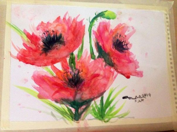 Poppies wet on wet watercolor