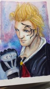 zell dincht/ final fantasy commission piece watercolor/ colored pencils and copics bienfang265 gsm  