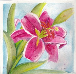 Stargazer lily in Watercolor
