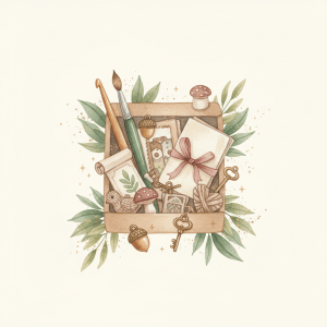 Watercolor craft box with handmade treasures